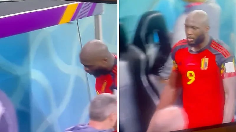 شاهد .. لوكاكو يكسر زجاج دكة البدلاء بعد خروج بلجيكا من المونديال