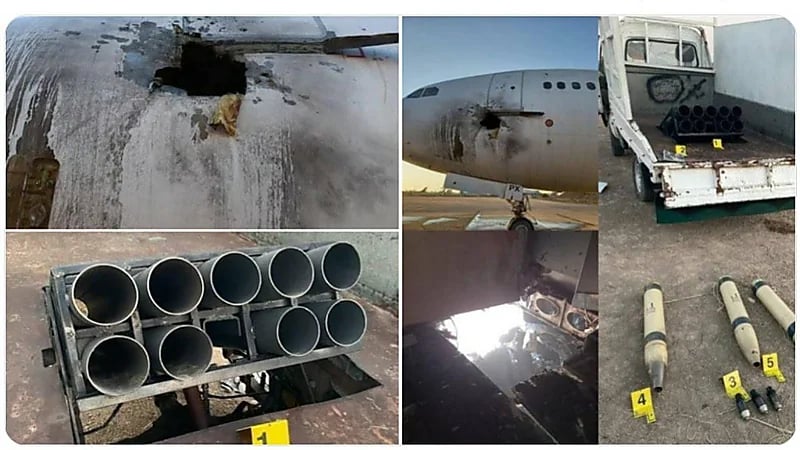 بالصور.. استهدف مطار بغداد الدولي بستة صواريخ