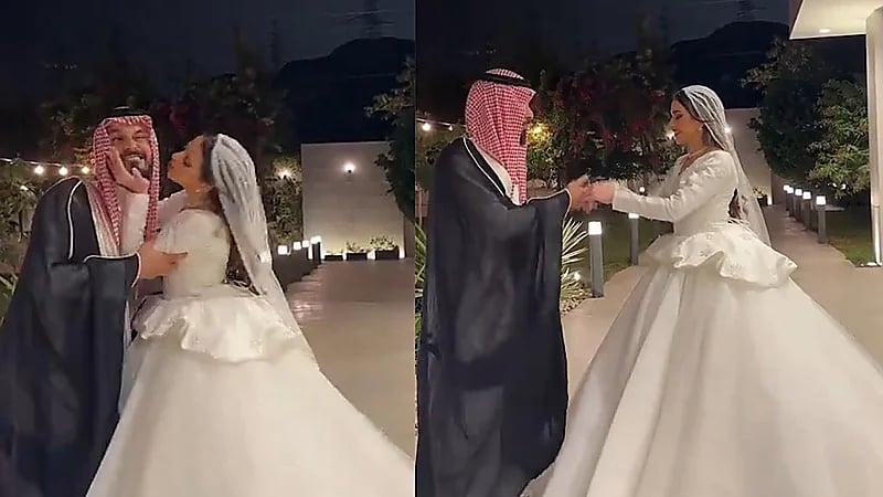 عريس يرفض تقبيل زوجته في جلسة التصوير والأخيرة تبادر .. فيديو