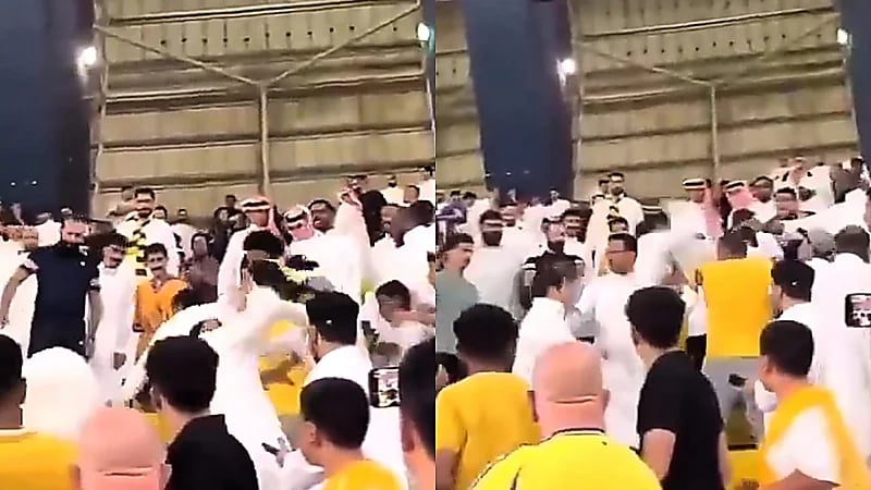 اشتباك بالأيدي بين جماهير النصر والاتحاد عقب المباراة.. فيديو
