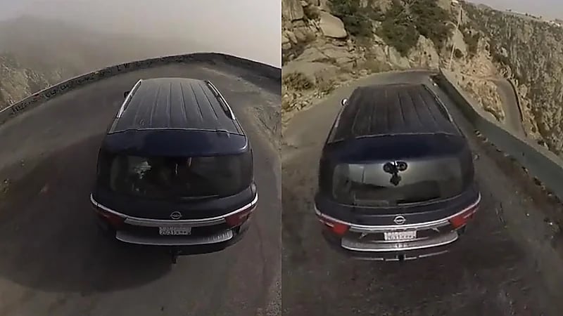 شخص يوضح كيفية النزول من عقبة سنان في الجنوب بمشهد يحبس الأنفاس .. فيديو