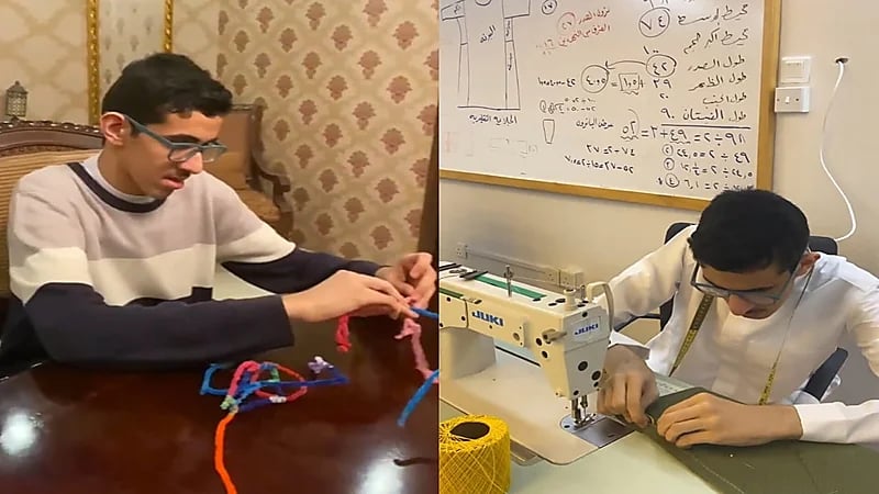 شاب مصاب بالتوحد اكتشف أهله موهبته بالخياطة مصادفة.. فيديو