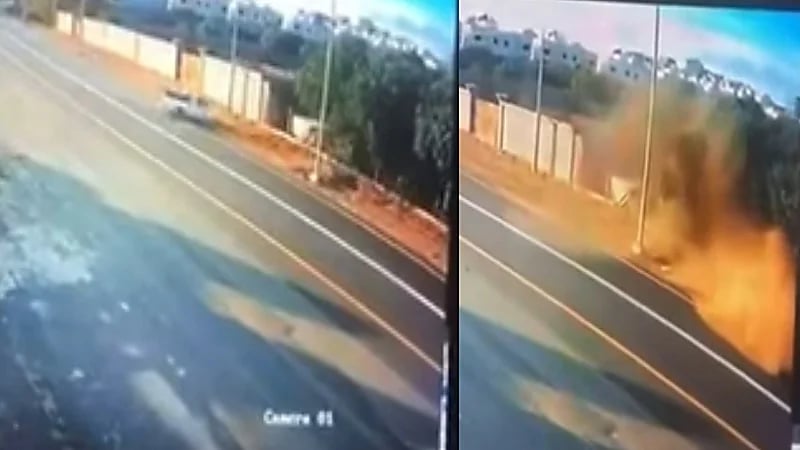 بالفيديو.. نجاة قائد مركبة بأعجوبة بعد انحراف مركبته بشكل مفاجئ