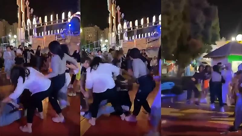 مقطع يوثق مشاجرة جماعية بين فتيات وتبادل للركلات داخل حديقة