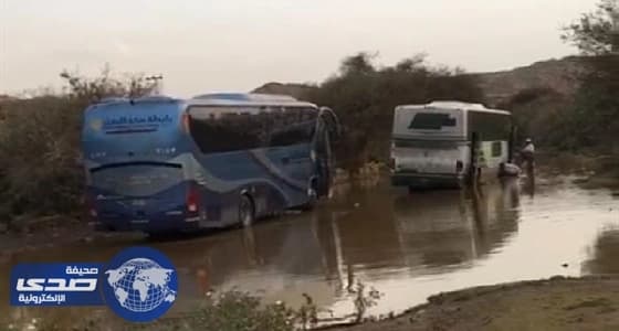 بالفيديو والصور.. «مدني ميسان» يحرر حافلتي سياح علقتا بسيول الطائف