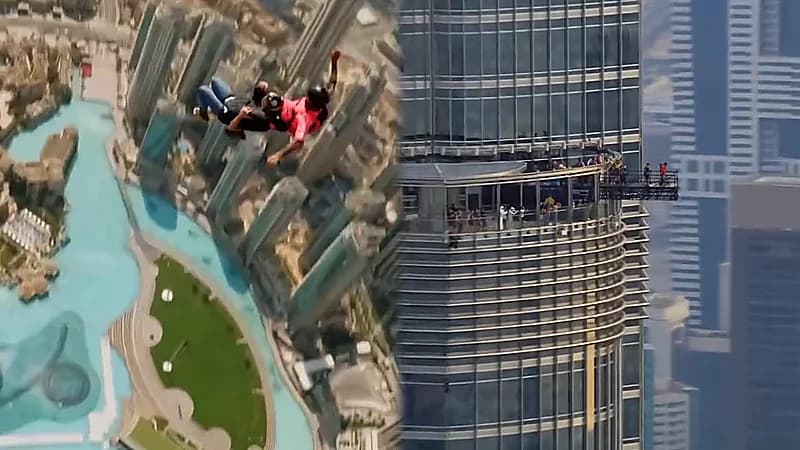 حمدان بن محمد يقفز من أعلى برج خليفة.. فيديو
