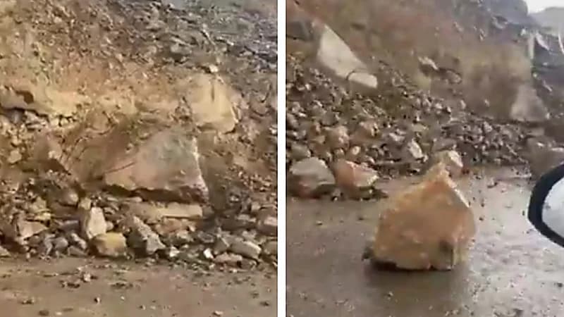 انهيارات صخرية ضخمة تضرب الباحة.. فيديو