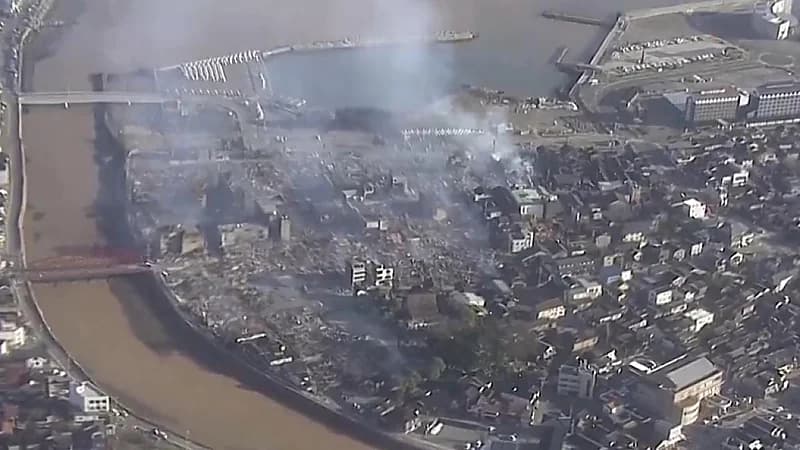 لقطات جوية تظهر الدمار الذي خلفه زلزال اليابان .. فيديو