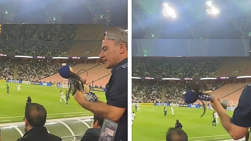 دميه تثير التكهنات حول وجودها مع أحد إداريي فريق الاستقلال الإيراني أمام الأهلي .. فيديو