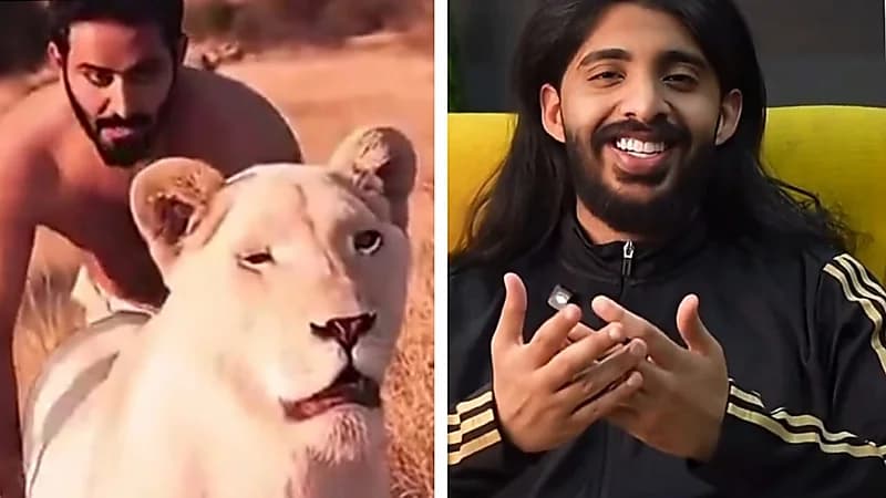 مربي أسود يسخر من فيديو المطيري مع الأسد: وش علاقة التيشيرت .. فيديو