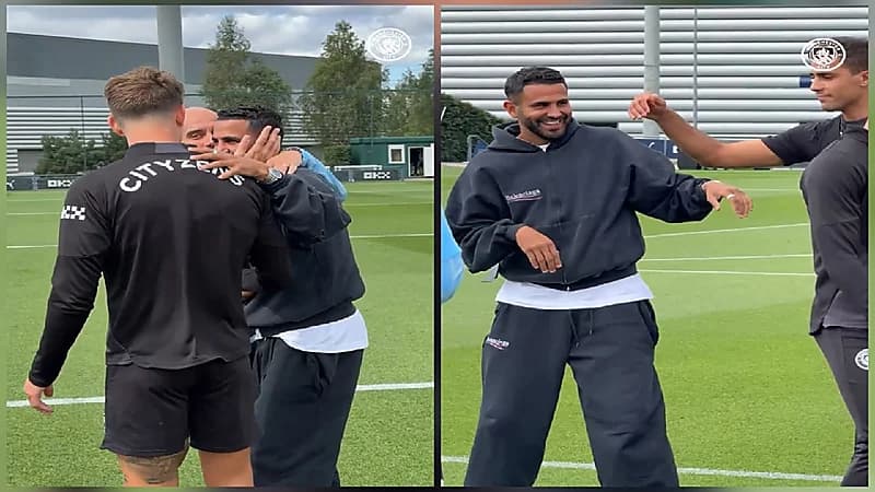 رياض محرز يعود لتدريبات مانشستر سيتي في زيارة خاصة .. فيديو
