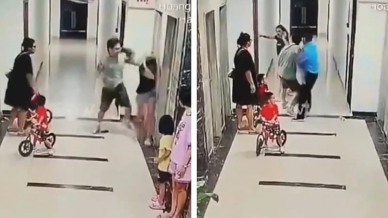 مشهد صادم لرجل يوجه اللكمات لجارته داخل مجمع سكني .. فيديو