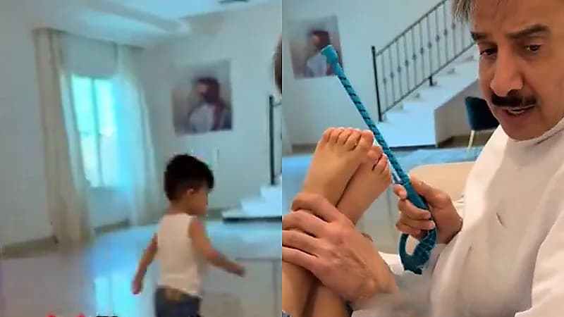 حسين المنصور يمزح مع حفيده ويعلمه أساليب التربية الحديثة .. فيديو