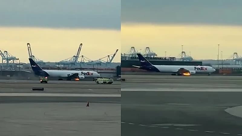 "طير" خلف حريق محرك طائرة فيديكس.. فيديو